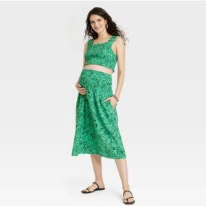 Brand New Isabel Maternity by Ingrid & Isabel Green Floral 2 Piece Dress